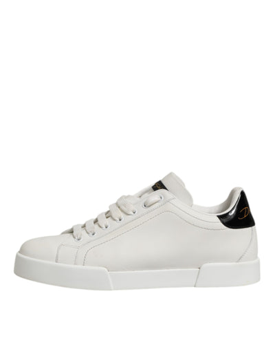 Dolce & Gabbana White Black Leather Low Top Men Sneakers Shoes