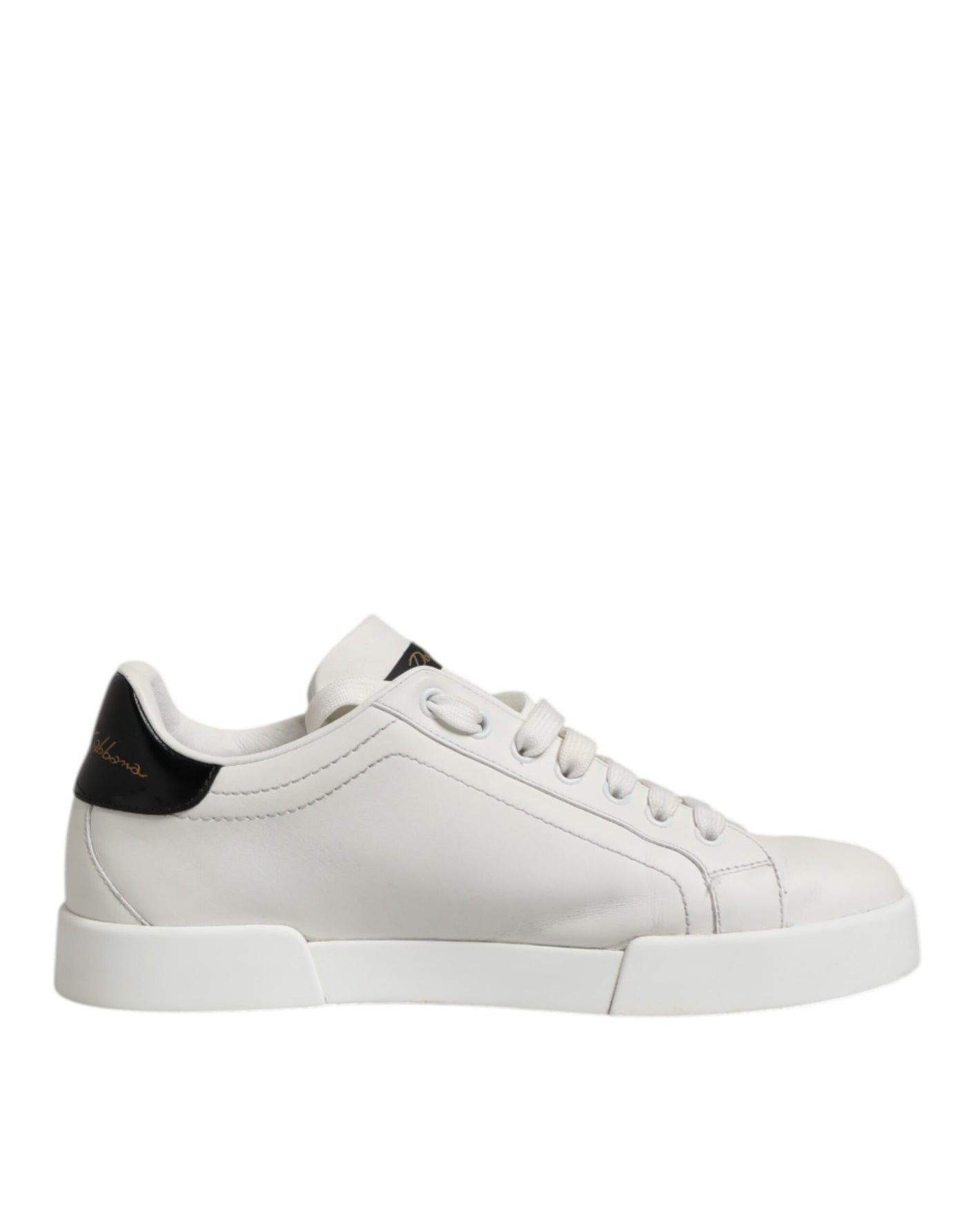Dolce & Gabbana White Black Leather Low Top Men Sneakers Shoes