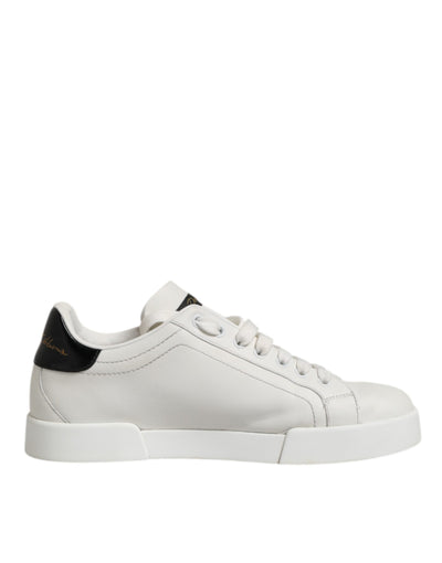 Dolce & Gabbana White Black Leather Low Top Men Sneakers Shoes