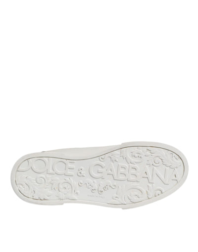 Dolce & Gabbana White Black Leather Low Top Men Sneakers Shoes
