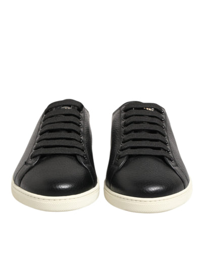 Dolce & Gabbana Black Leather Lace Up Low Top Sneakers Shoes