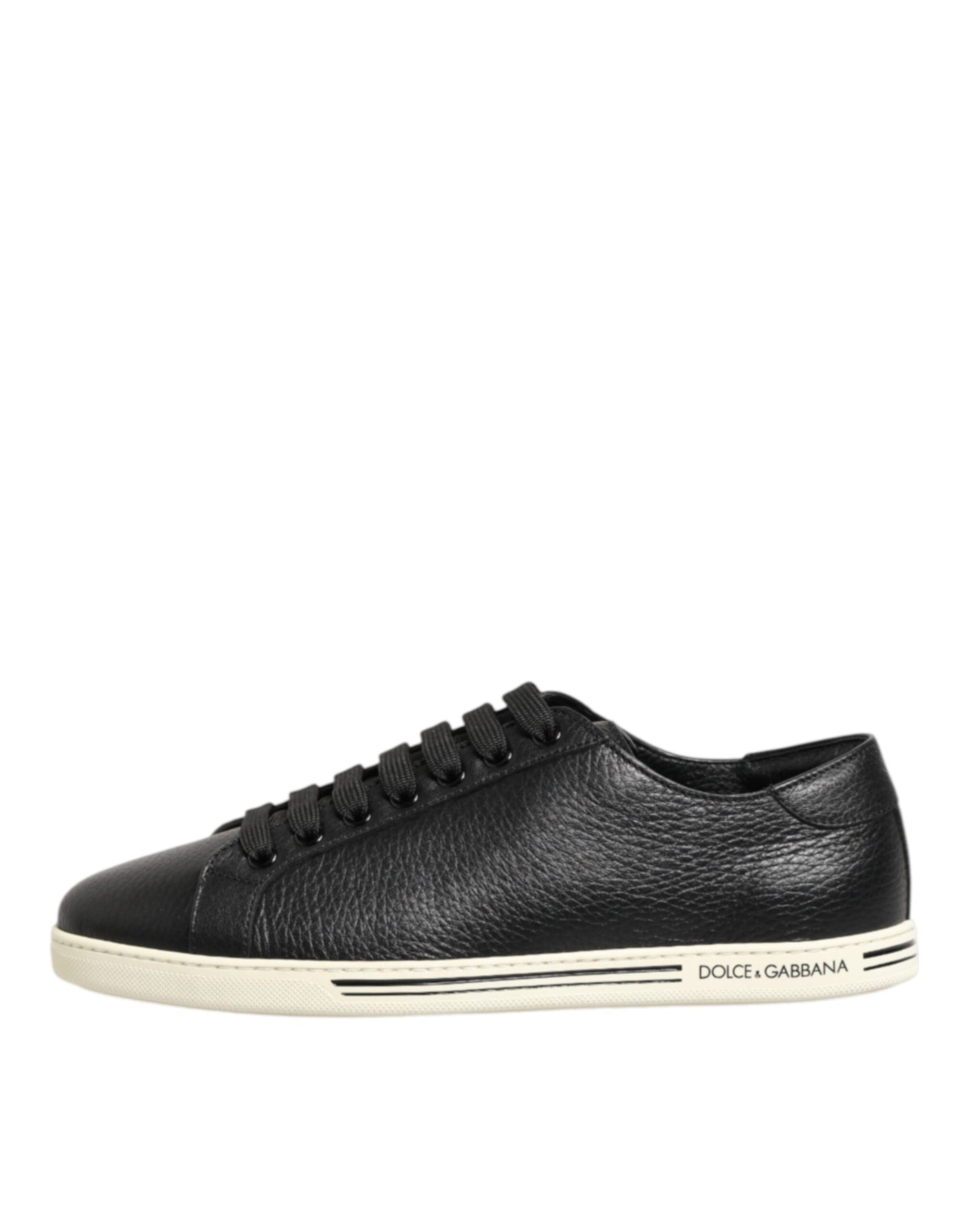 Dolce & Gabbana Black Leather Lace Up Low Top Sneakers Shoes