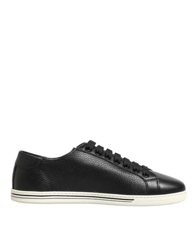 Dolce & Gabbana Black Leather Lace Up Low Top Sneakers Shoes
