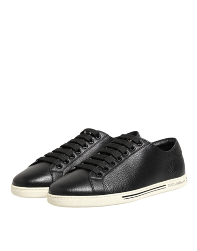 Dolce & Gabbana Black Leather Lace Up Low Top Sneakers Shoes