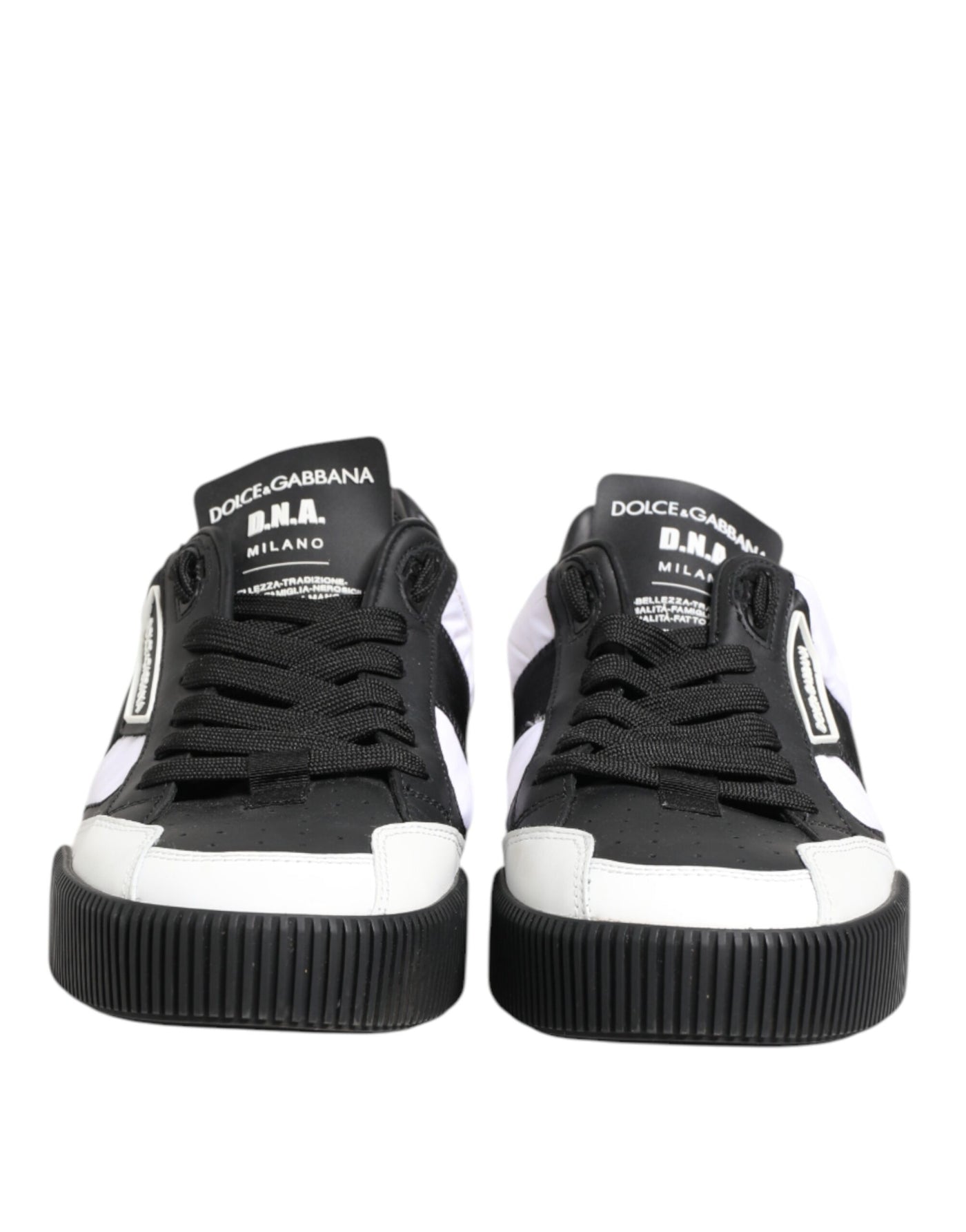 Dolce & Gabbana Black White Leather MIAMI Low Top Sneakers Shoes