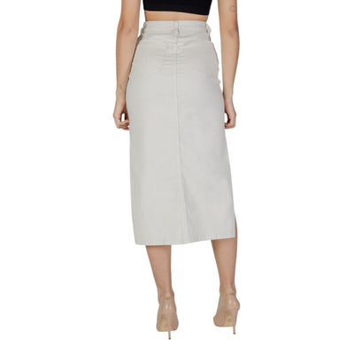 Vila Clothes Cream Cotton Long Skirt