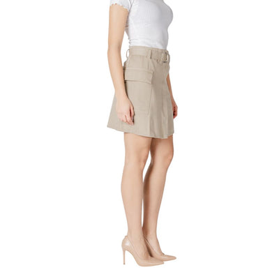 Vila Clothes Beige Cotton Mini Skirt