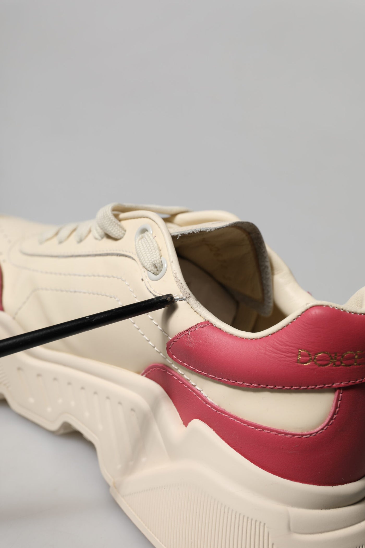 Dolce & Gabbana White Pink Leather Daymaster Sneakers Shoes