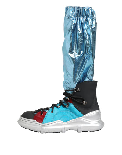 Dolce & Gabbana Blue Lace Up Over The Knee Socks Men Boots Shoes