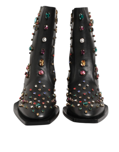 Dolce & Gabbana Black Crystal Embellished Men Short Boots Shoes
