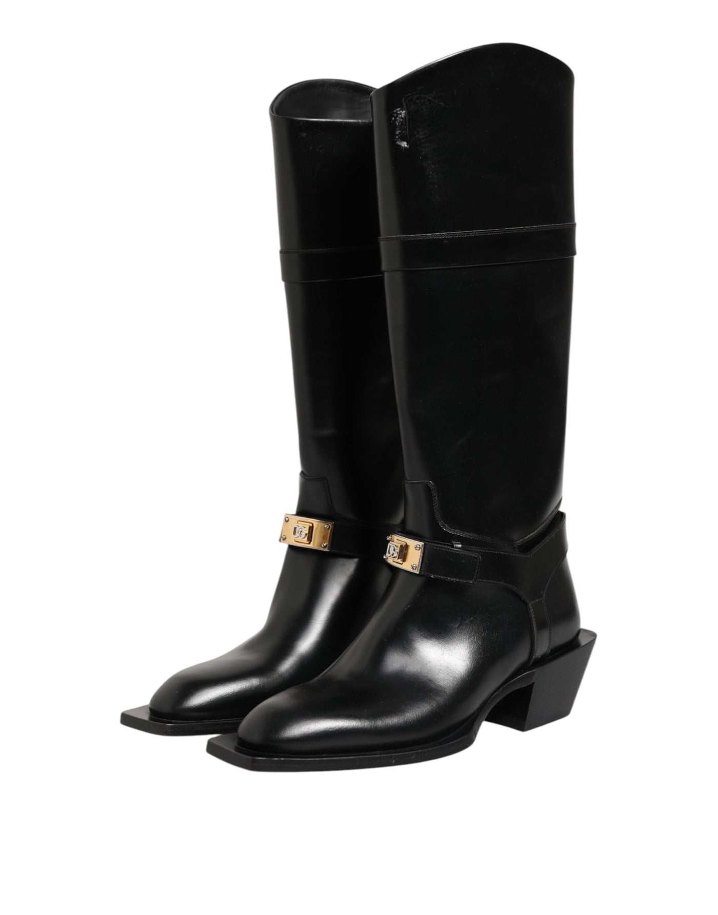 Dolce & Gabbana Black Logo Plaque Over The Calf Boots Shoes