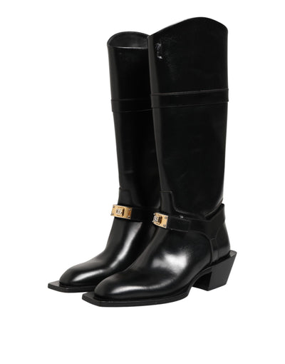 Dolce & Gabbana Black Logo Plaque Over The Calf Boots Shoes