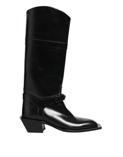 Dolce & Gabbana Black Logo Plaque Over The Calf Boots Shoes