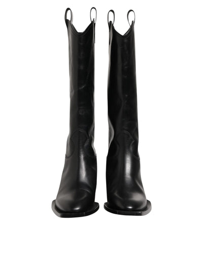 Dolce & Gabbana Black Leather Over The Calf Biker Boots Shoes