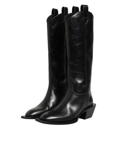 Dolce & Gabbana Black Leather Over The Calf Biker Boots Shoes