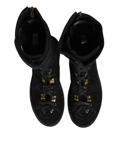 Dolce & Gabbana Black Alpaca Wool Suede Mid Calf Boots Shoes