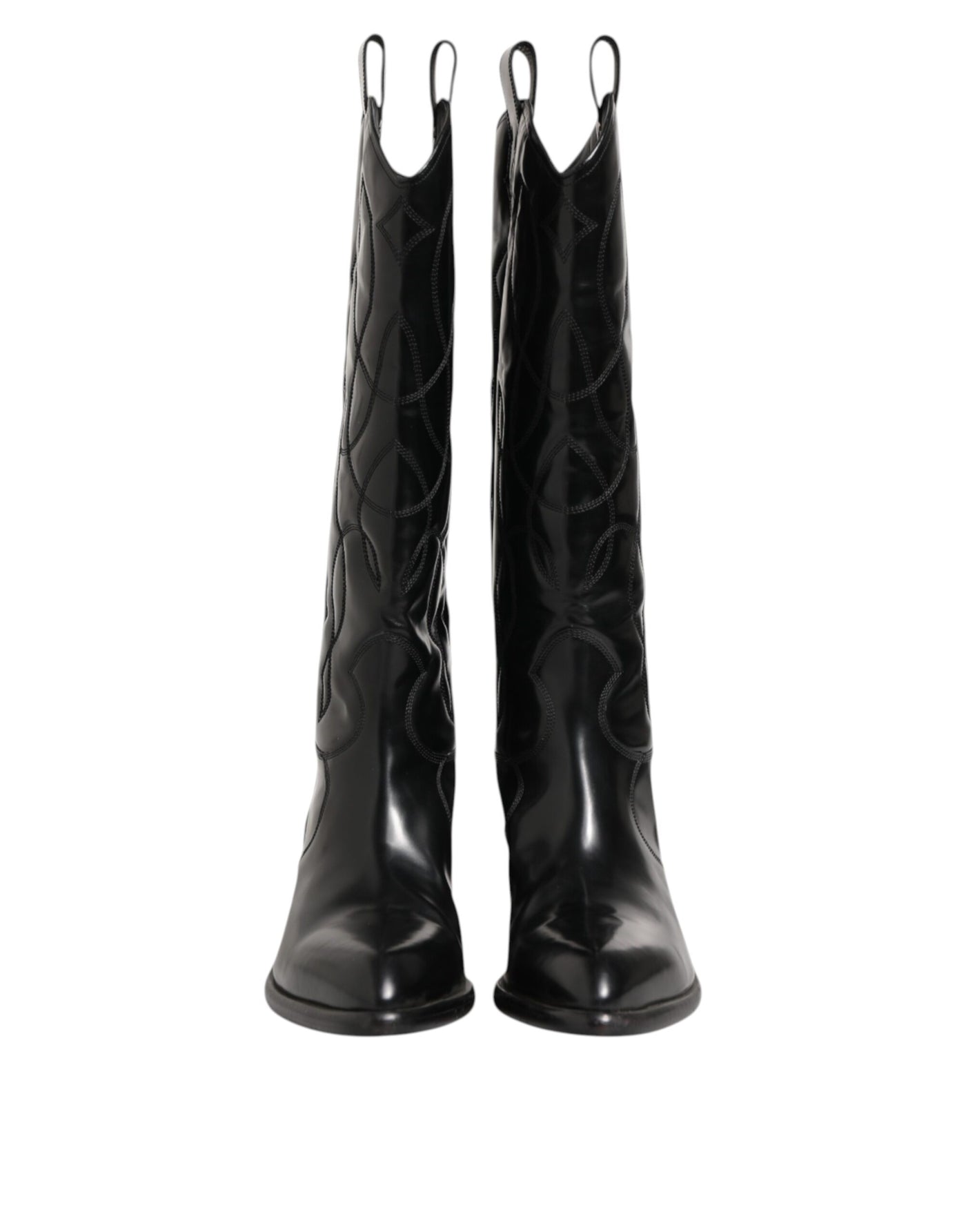 Dolce & Gabbana Black Leather Over The Calf Biker Boots Shoes