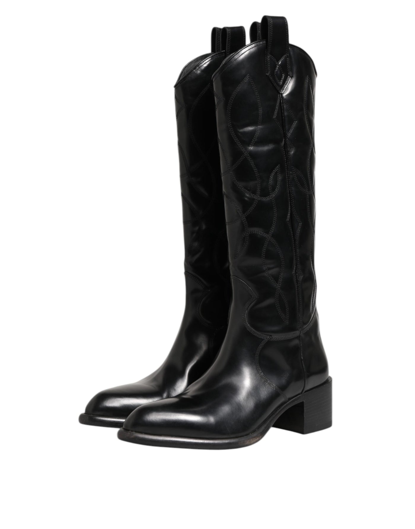 Dolce & Gabbana Black Leather Over The Calf Biker Boots Shoes