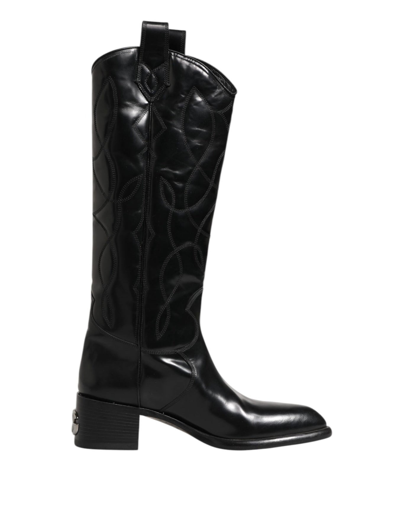 Dolce & Gabbana Black Leather Over The Calf Biker Boots Shoes