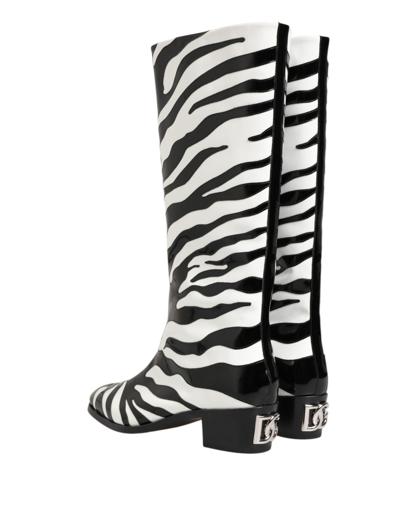 Dolce & Gabbana Black White Zebra Over The Calf Boots Shoes