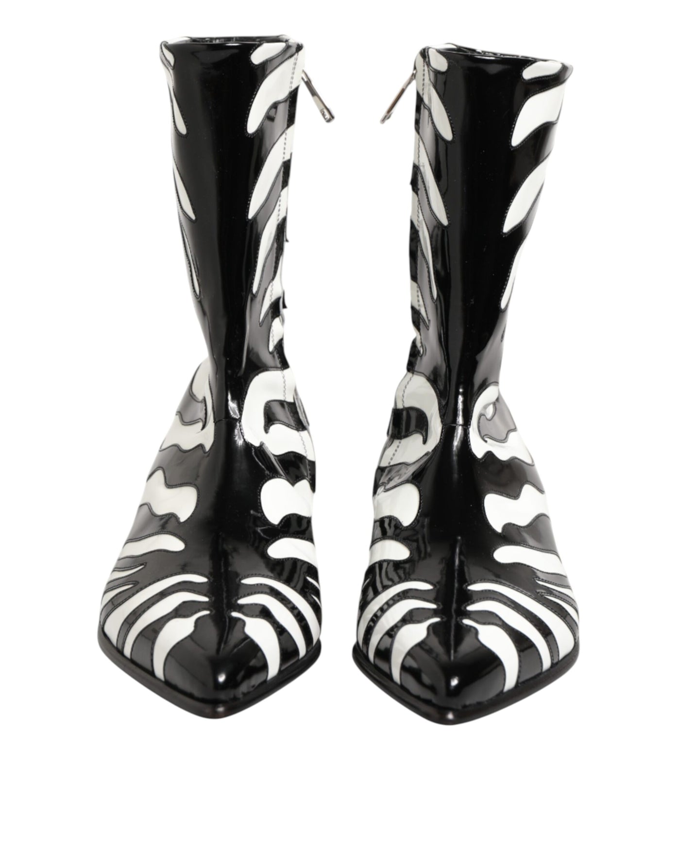 Dolce & Gabbana Black White Zebra Leather Mid Calf Boots Shoes