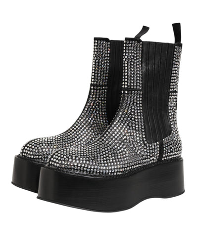 Dolce & Gabbana Black Crystal Strass Mid Calf Short Boots  Shoes