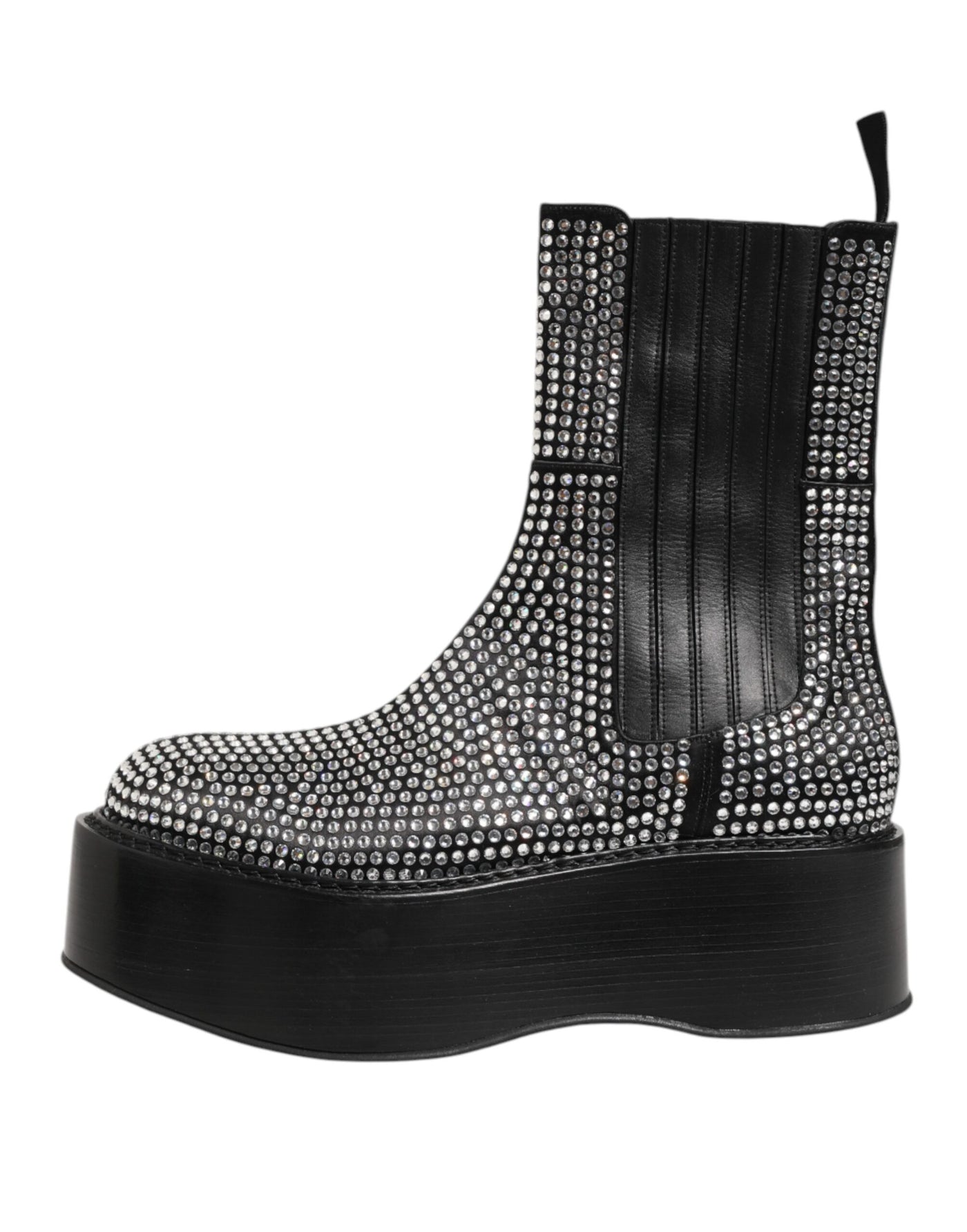 Dolce & Gabbana Black Crystal Strass Mid Calf Short Boots  Shoes