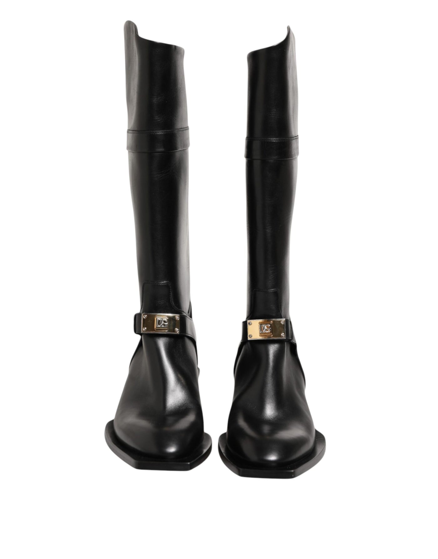 Dolce & Gabbana Black Logo Plaque Over The Calf Boot Shoes