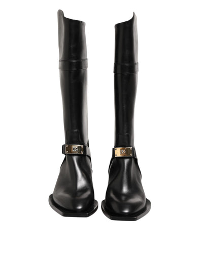 Dolce & Gabbana Black Logo Plaque Over The Calf Boot Shoes