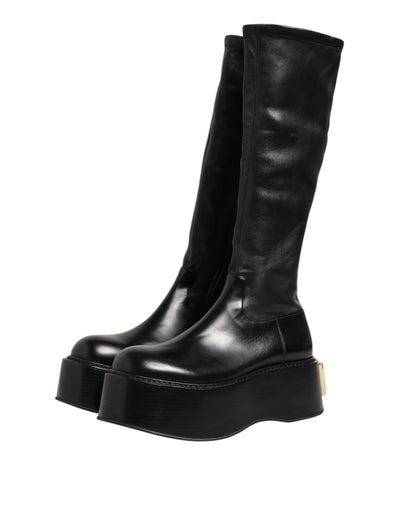 Dolce & Gabbana Black Logo Plaque Over The Calf Boots Shoes