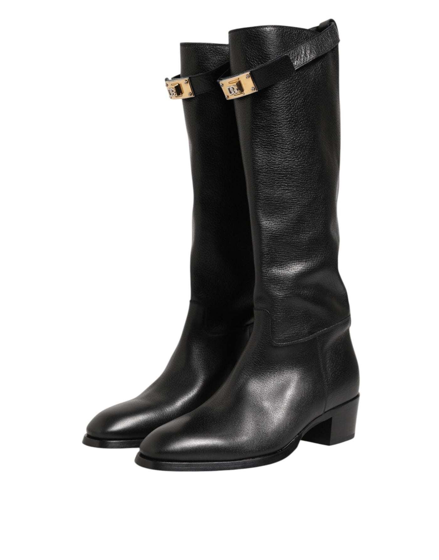 Dolce & Gabbana Black Logo Plaque Over The Calf Boots Shoes