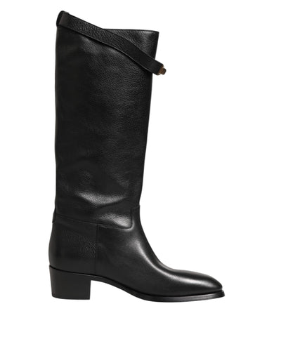 Dolce & Gabbana Black Logo Plaque Over The Calf Boots Shoes