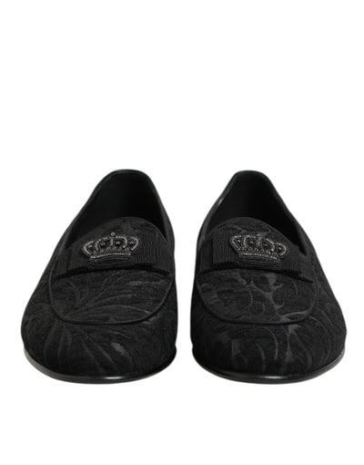 Dolce & Gabbana Black Brocade Crown Loafers Dress Shoes
