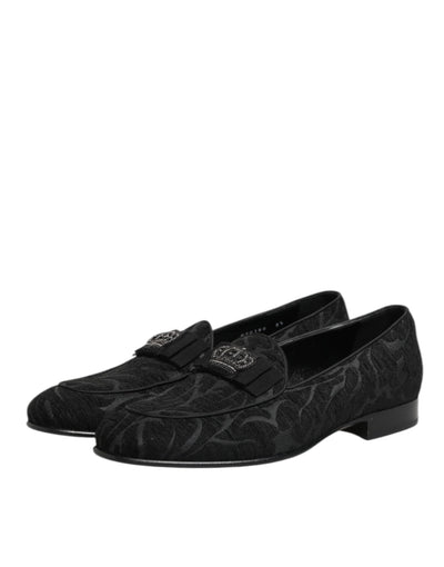 Dolce & Gabbana Black Brocade Crown Loafers Dress Shoes