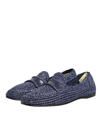 Dolce & Gabbana Blue Woven Leather Slip On Loafers Men Shoes