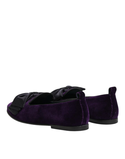 Dolce & Gabbana Purple Suede Cotton Bow Slip On Loafers Shoes