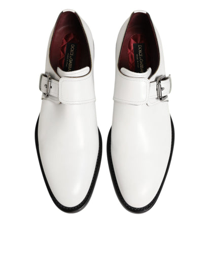 Dolce & Gabbana White Leather Monk Strap Formal Derby Shoes