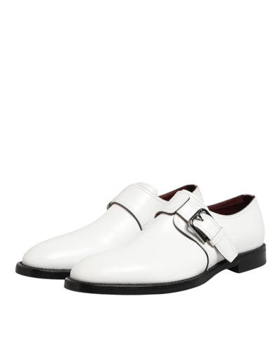 Dolce & Gabbana White Leather Monk Strap Formal Derby Shoes