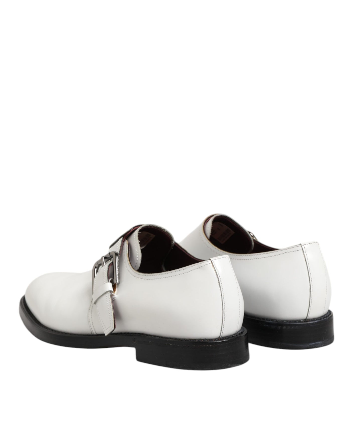 Dolce & Gabbana White Leather Monk Strap Formal Derby Shoes