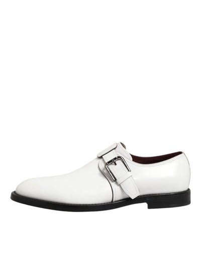 Dolce & Gabbana White Leather Monk Strap Formal Derby Shoes
