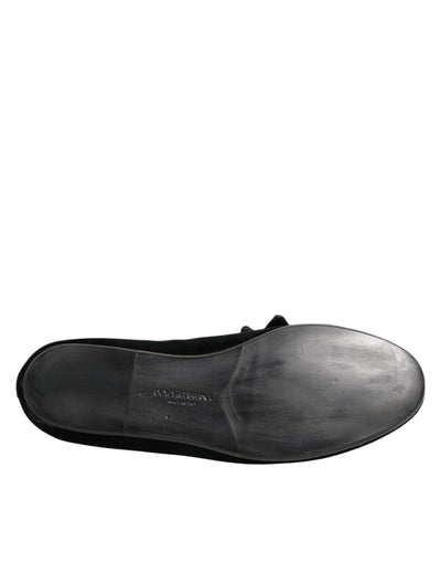 Dolce & Gabbana Black Suede Cotton Rose Slip On Loafers Shoes