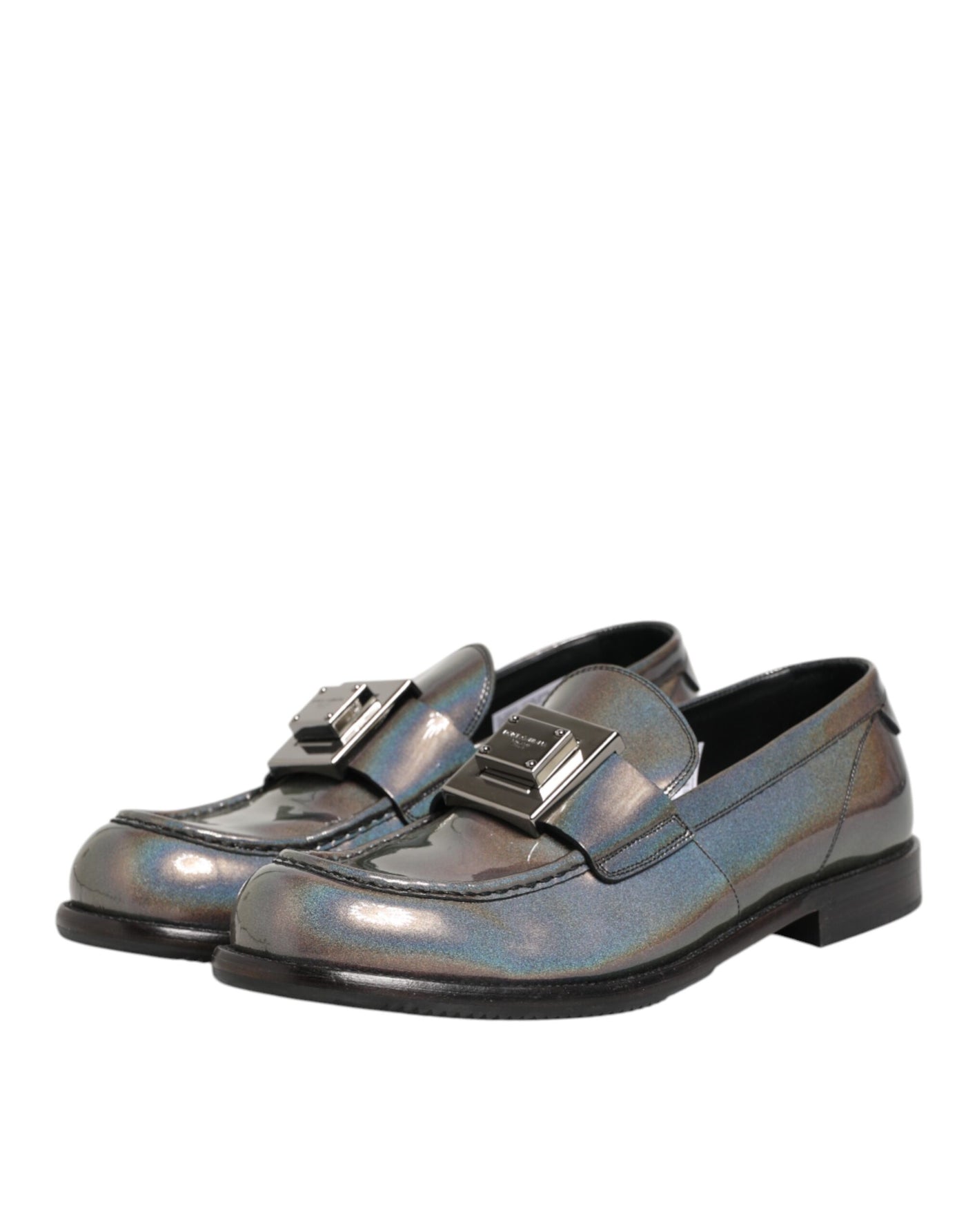 Dolce & Gabbana Metallic Silver Logo Slip On Men Dress Shoes