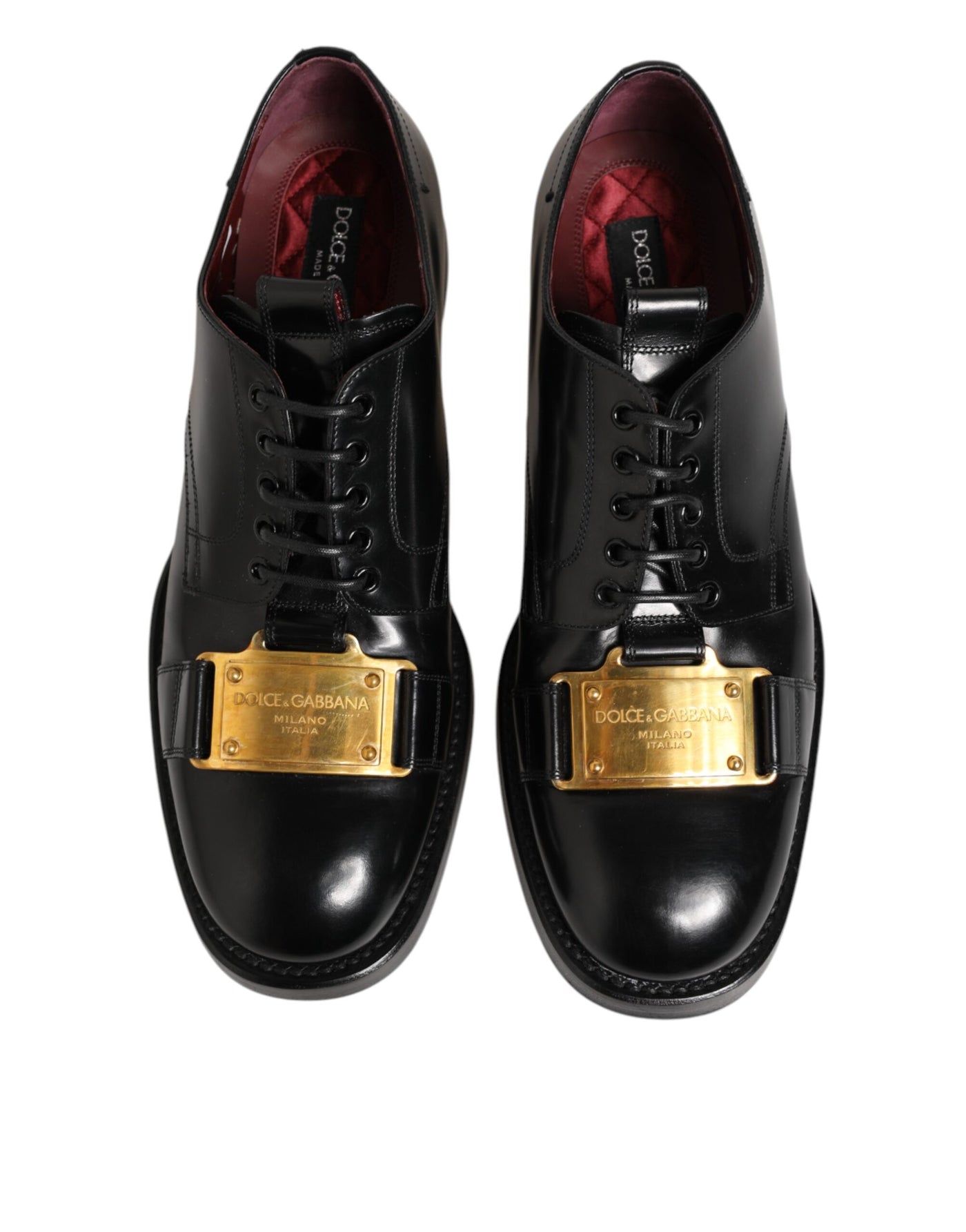 Dolce & Gabbana Black Leather Dress Lace Up Logo Plaque Shoes