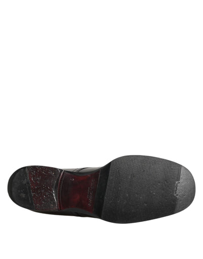 Dolce & Gabbana Black Leather Dress Lace Up Logo Plaque Shoes