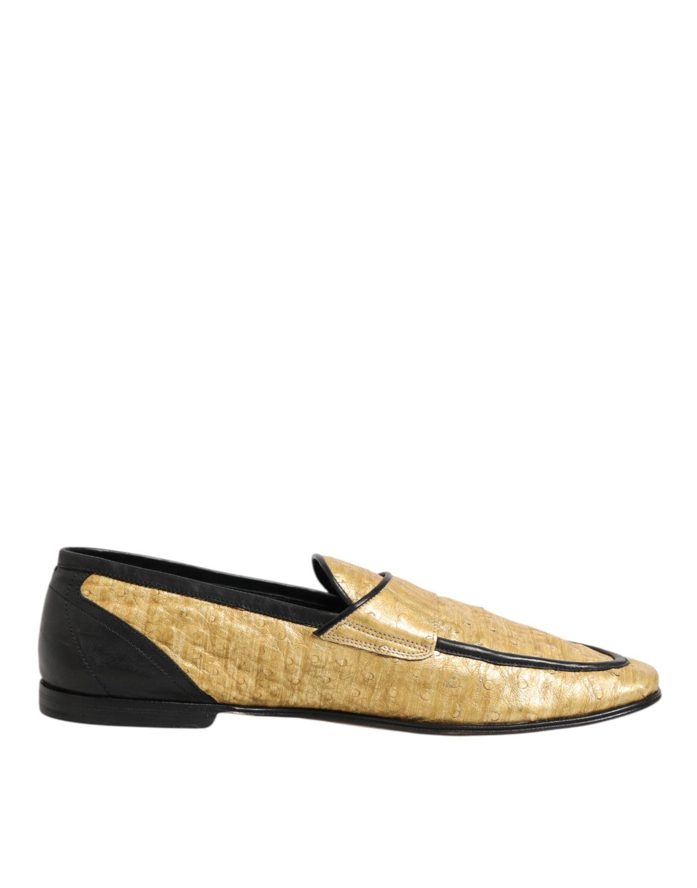 Dolce & Gabbana Yellow Black Leather Slip On Loafers Shoes