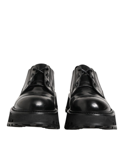 Dolce & Gabbana Black Leather Lace Up Derby Men Dress Shoes