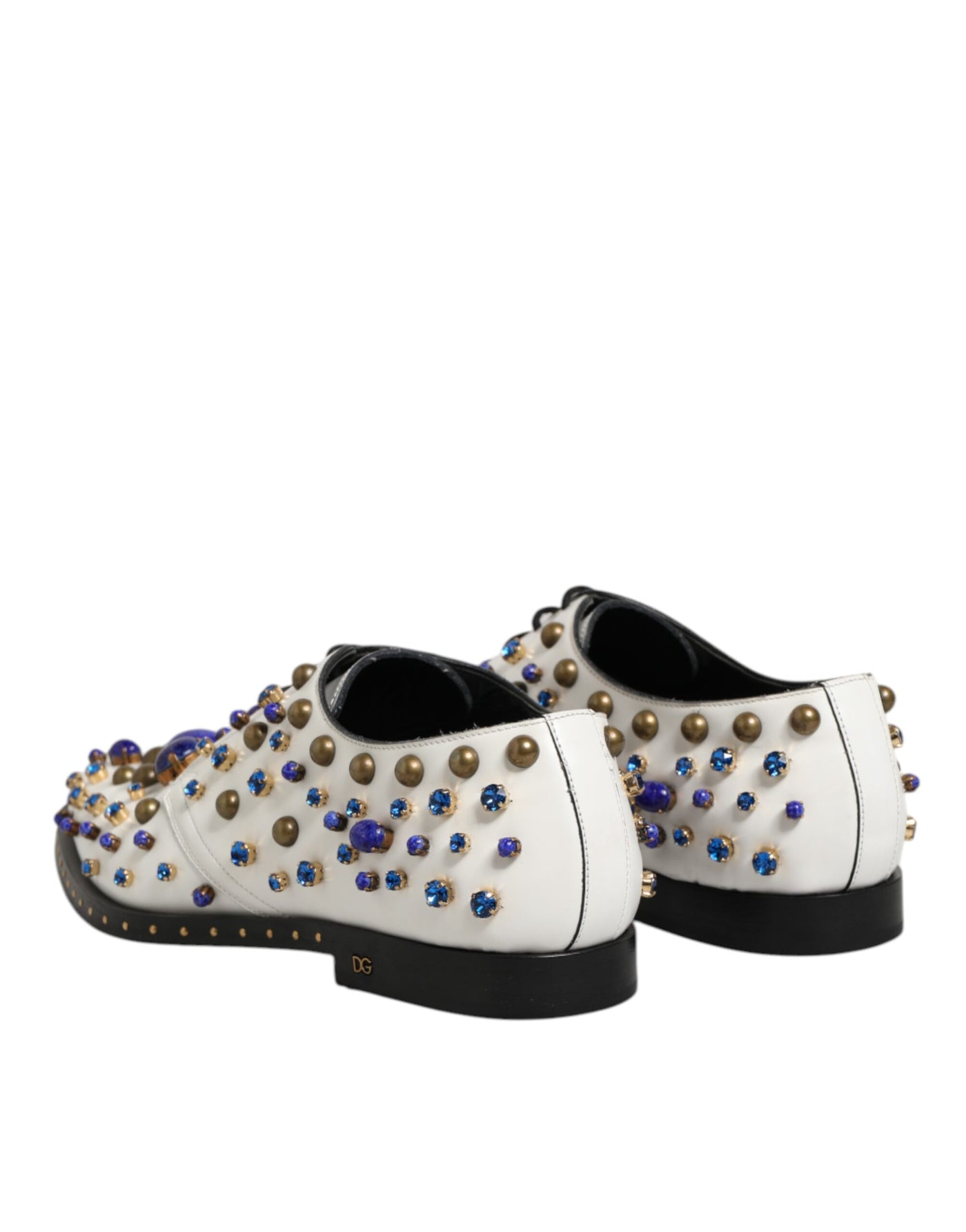 Dolce & Gabbana White Leather Crystals Embellished Dress Shoes