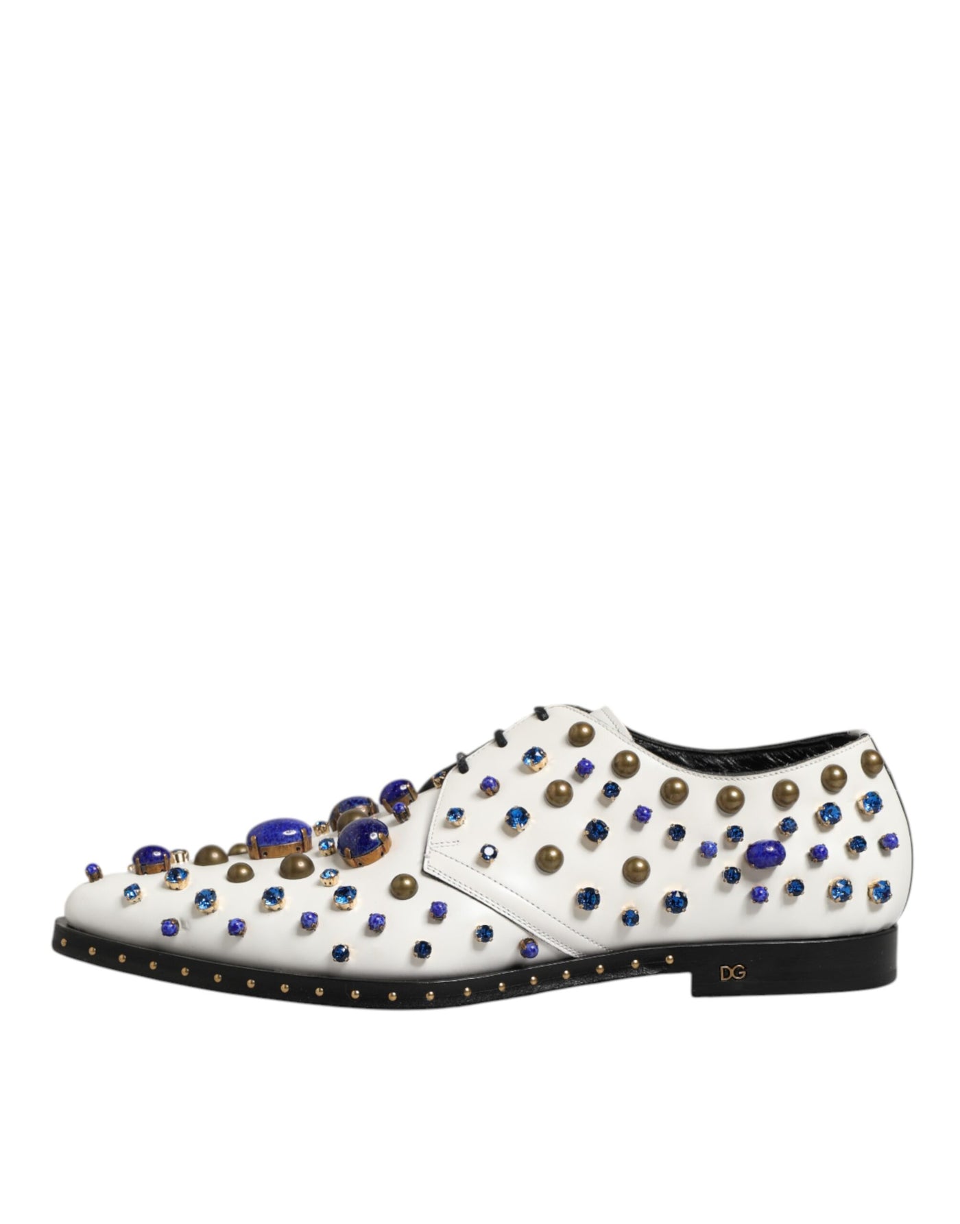 Dolce & Gabbana White Leather Crystals Embellished Dress Shoes