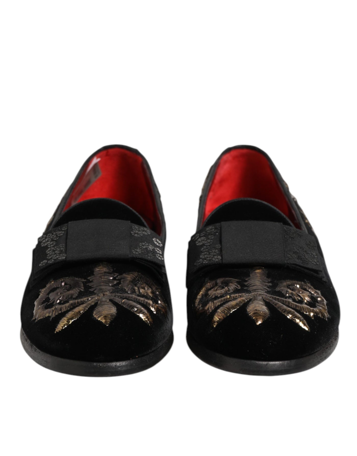 Dolce & Gabbana Black Velvet Embroidery Formal Loafers Shoes