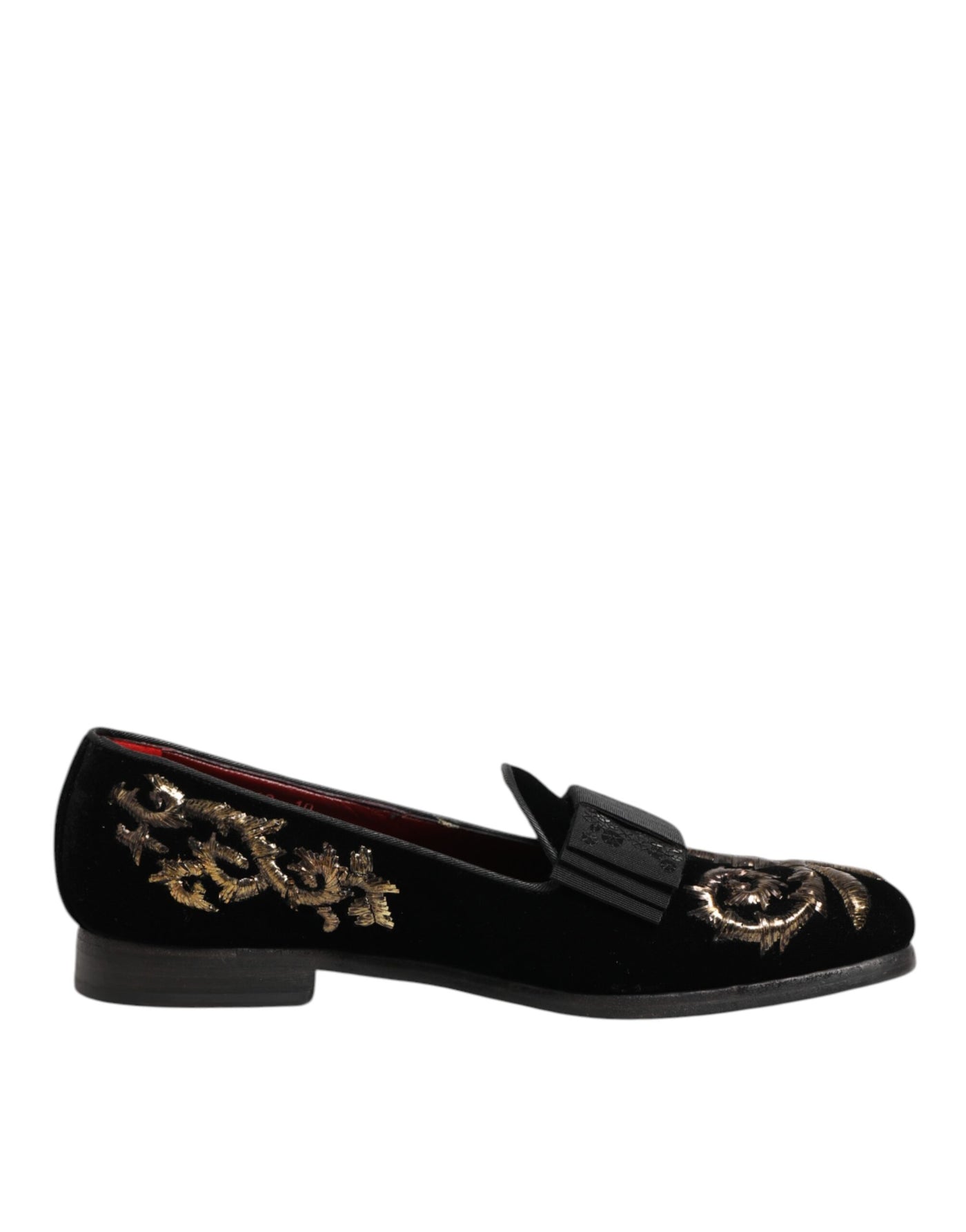 Dolce & Gabbana Black Velvet Embroidery Formal Loafers Shoes
